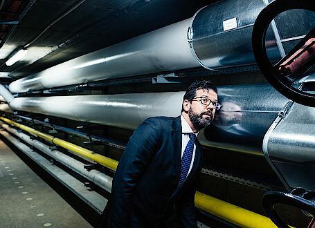 Antonio Esposito, Paul Wurth Italia S.p.A., inspects the pipes of an engineering plant