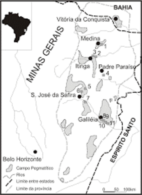 Província Pegmatítica Oriental do Brasil Eastern Pegmatite Province of Brazil. Source: (KAHWAGE, 2003)