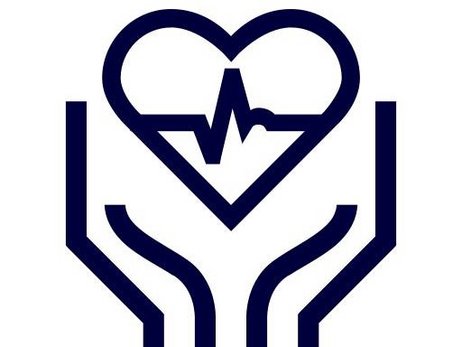 Icon von zwei Händen, die ein Herz halten. Im Herz ist eine Herzfrequenz zu sehen.