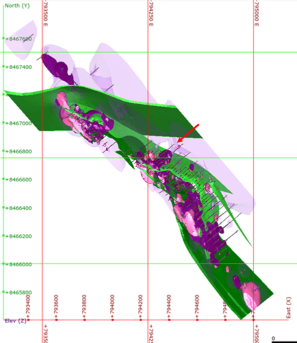 Modelo geológico elaborado pelo software Leapfrog GEO Geological model created using Leapfrog GEO software (SAGA internal file).