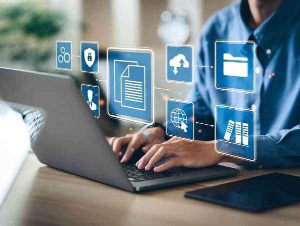 Businessman using a computer to document management concept