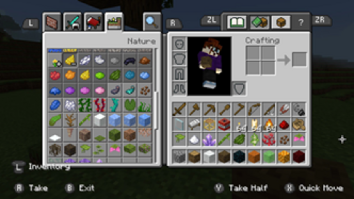 Inventário - Substâncias naturais Visualização do inventário no Minecraft - Materiais naturais
