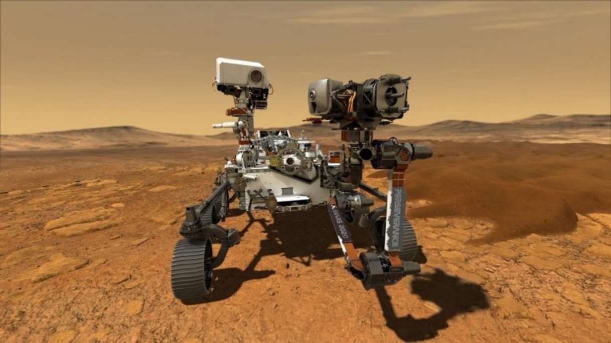 A nave espacial Perseverance O Mars rover Perseverance em Marte