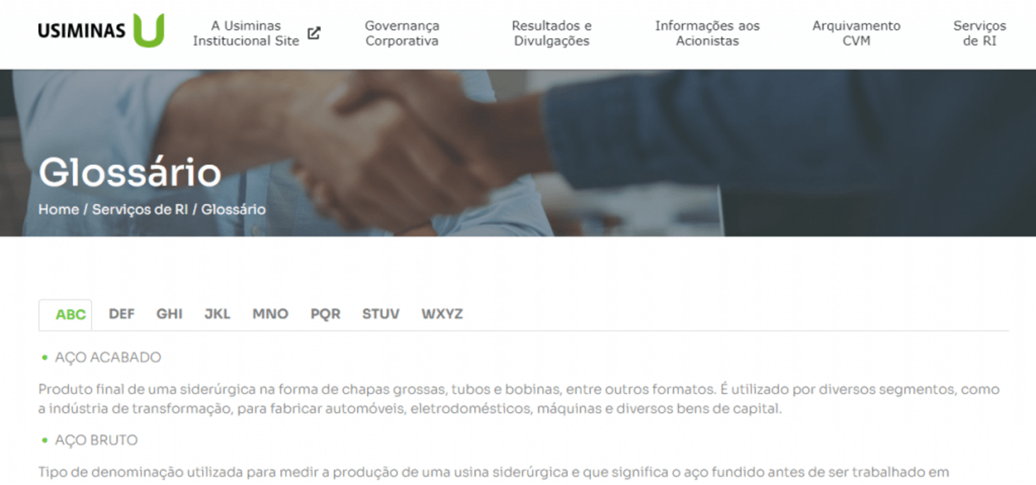Glossário da Usiminas Usiminas Glossary