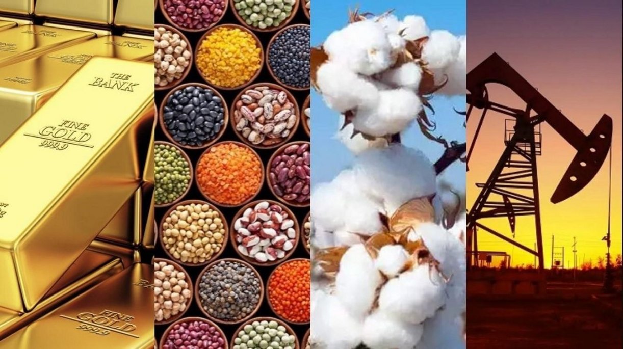 Exemplos de commodities do setor agrícola e mineral. Exemplos de matérias-primas do setor agrícola e mineral: barras de ouro, várias leguminosas, algodão, produção de petróleo