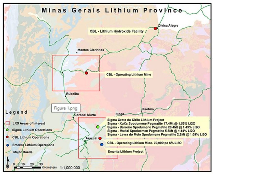 Ativos de lítio em Minas Gerais Mapa dos depósitos de lítio em Minas Gerais