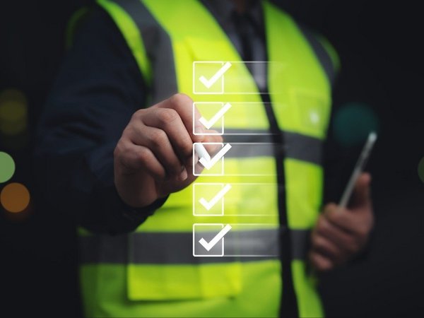 Engineer verifying a digital checklist