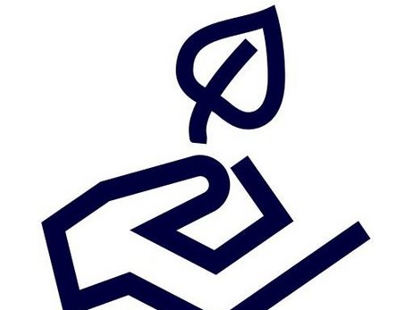 Icon einer Hand, die ein Blatt hält. Symbolbild für Nachhaltigkeit
