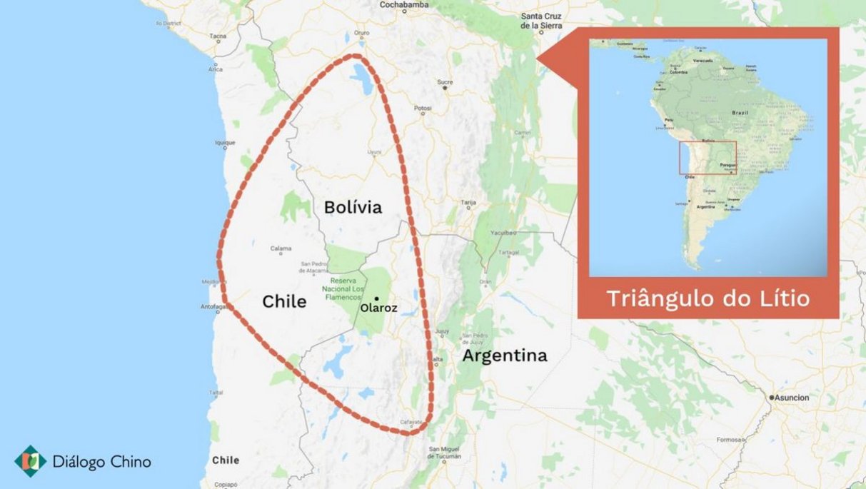 Triangulo do Lítio Cartão no qual o triângulo de lítio é rotulado.