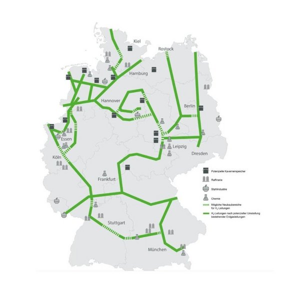 Das visionäre Wasserstoffnetz für Deutschland (ca. 5900 km), Quelle: www.fnb-gas.de