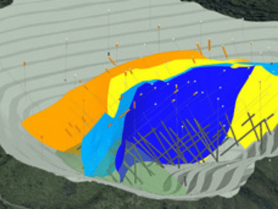 Modelagem de mineração de superfície Um modelo de mapa de uma mina a céu aberto
