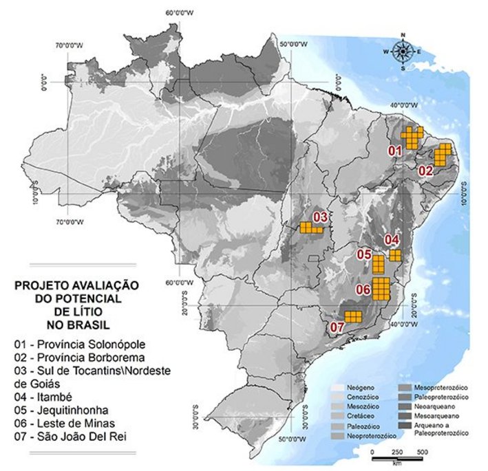 Distribuição das principais áreas pegmatíticas no Brasil Distribution of the main pegmatite areas in Brazil – Source: CPRM