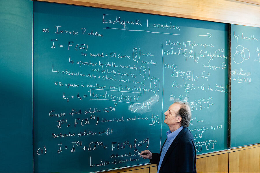 Prof. Joswig shows the mathematical steps to locating an earthquake. Prof. Joswig shows the mathematical steps to locating an earthquake.